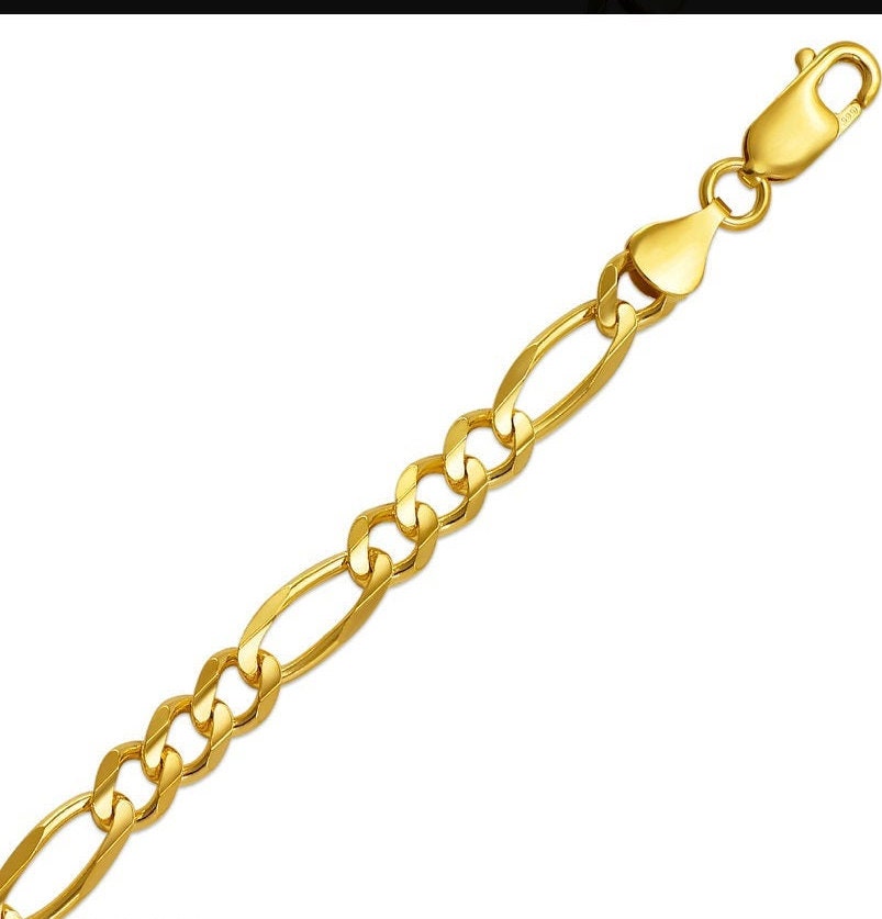 14K solid gold chain figaro link necklace 6mm Men's women’s 20”-26"