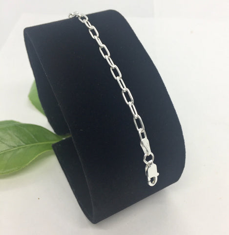 2.5mm 925 Sterling silver women's paper clip link bracelet 7