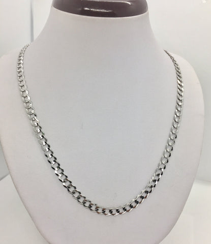 10K Solid White Gold 5.5mm Curb/Cuban Link Chain Necklace Women's/ Men's Size 18