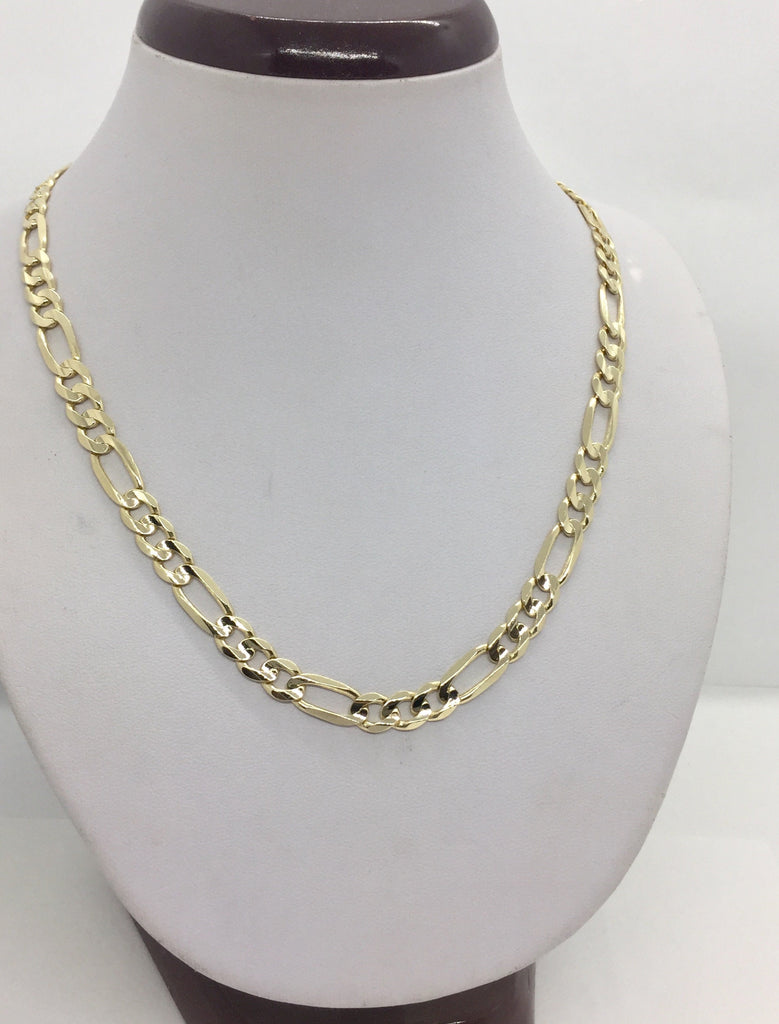 10K solid gold chain figaro link necklace 7mm Men's women’s 20”-30" Solid Gold