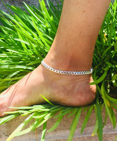 925 Sterling Silver anklet 6mm Cuban link chain ankle bracelet Women's Anklet 9