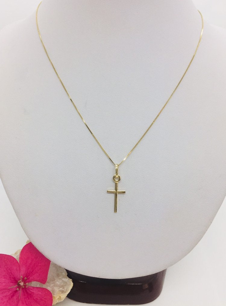 14k Solid Gold Cross Necklace Minimalist Plain Pendant Women's
