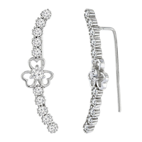Women's Earrings Sterling Silver Cubic Zirconia Square Ear Climber Crawler Earrings, 1 3/16 inch long, clover earrings, heart earrings