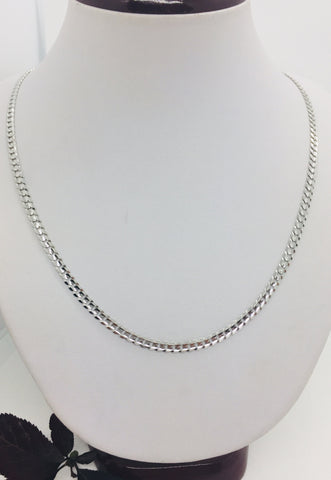 14K Solid White Gold 4mm Curb/Cuban Link Chain Necklace Women's/ Men's Size 18