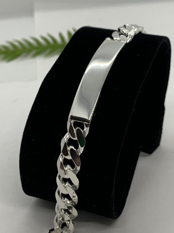 9mm 925 Sterling Silver Men's Cuban Link ID Bracelet 8