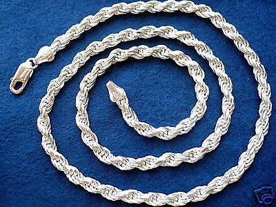 4mm 925 Sterling Silver Men's Women's Solid Rope Chain Necklace 16