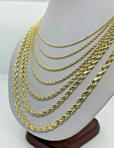 10K Diamond Cut Solid Gold Rope Chain/Necklace Men's/Women's 1.5mm-5mm Sz16