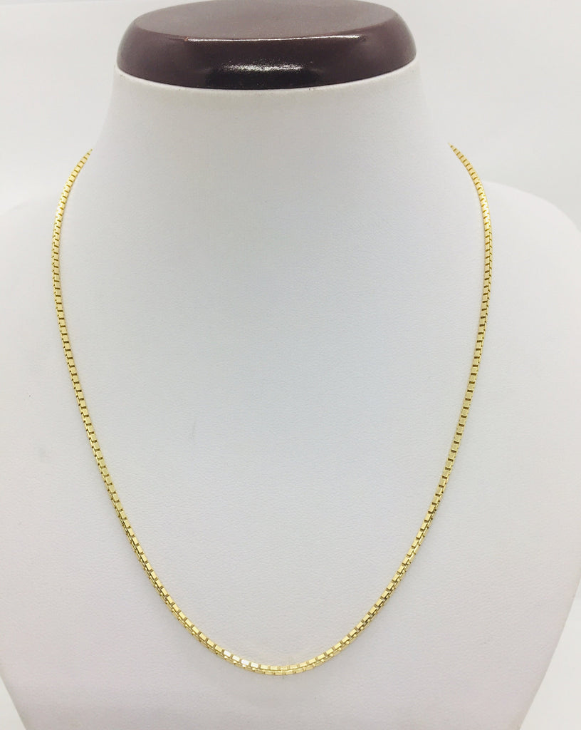 14K Solid Yellow Gold Box Chain Necklace Women's 1.5mm Length 16" to 24"