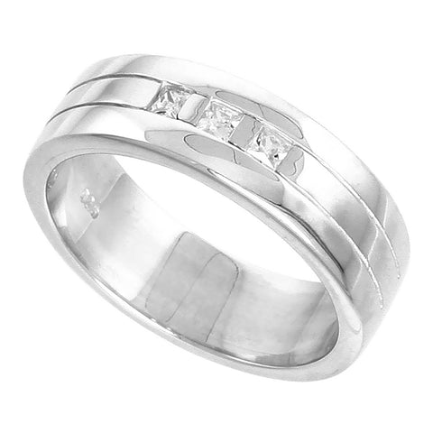 Men's Wedding band 925 Sterling Silver engravable CZ band Ring 6mm  Handmade Size 9-13 Free laser engraving