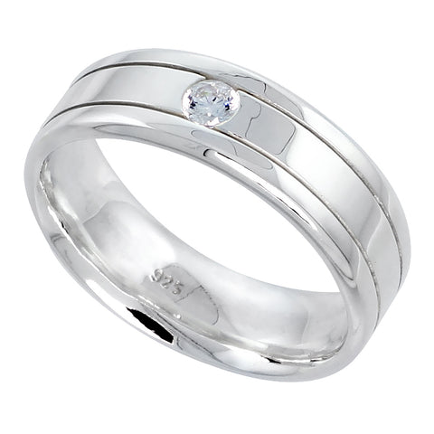 Men's Wedding band 925 Sterling Silver engravable CZ band Ring 6mm  Handmade Size 8-13 Free laser engraving
