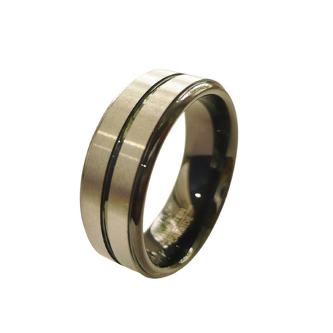 Tungsten Carbide men's band ring with black ip plated and black groove CUSTOM laser ENGRAVING