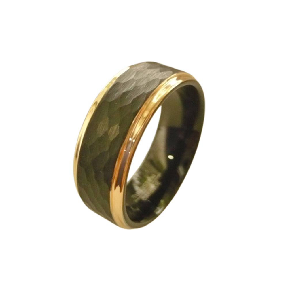 Tungsten Carbide men's band ring with black ip plated and rope gold ip step down edges CUSTOM laser ENGRAVING