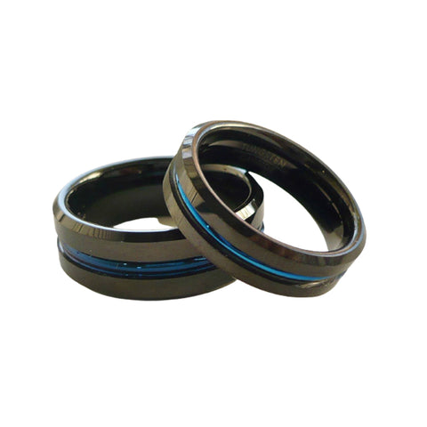 Wedding band set Tungsten Carbide his and her ring set engagement ring set free laser engraving 6mm & 8mm black and blue IP