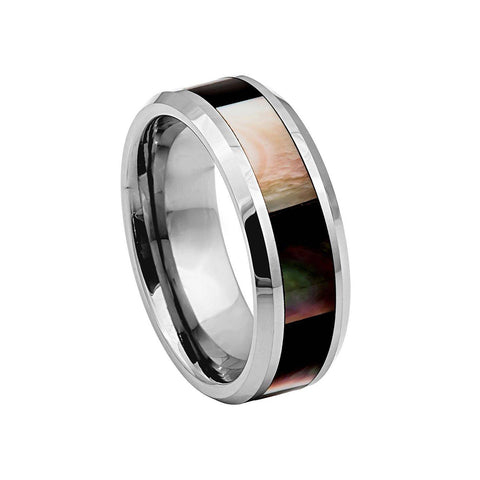 Tungsten Carbide men's band ring Natural Dark Mother of Pearl size 7-15 Custom laser Engraving