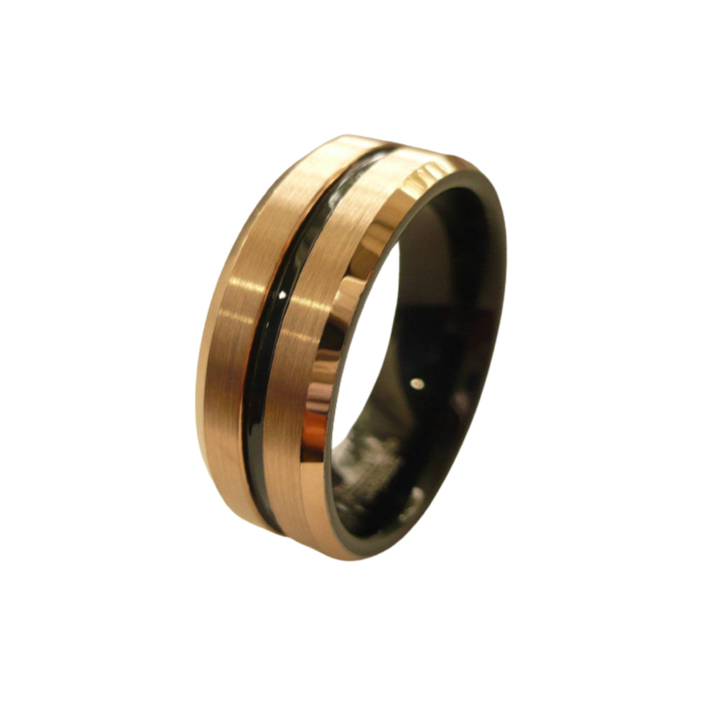 Tungsten Carbide men's band ring rose gold IP plated with black color groove size 7-15 FREE Laser Engraving