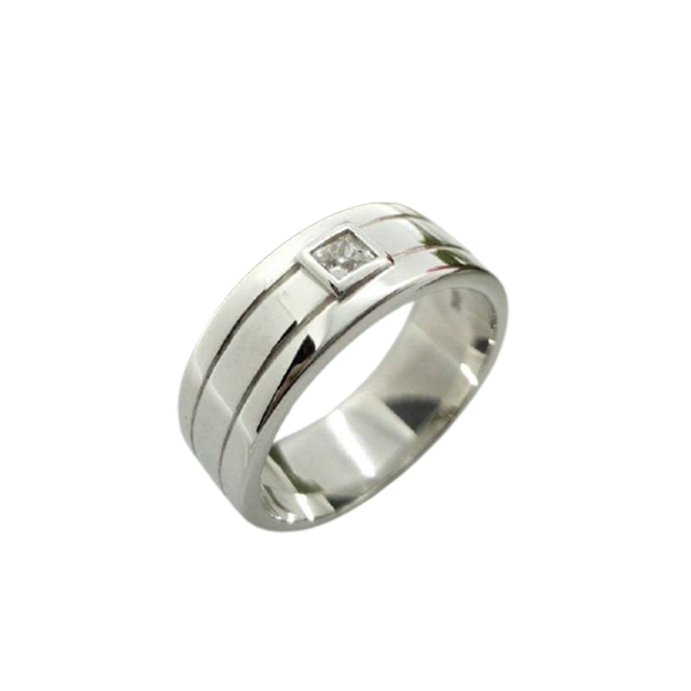 YL Men's Sterling Silver Wedding Band Ring - 8x8mm AAA Cubic Zirconia, Anniversary & Engagement Jewelry Gift